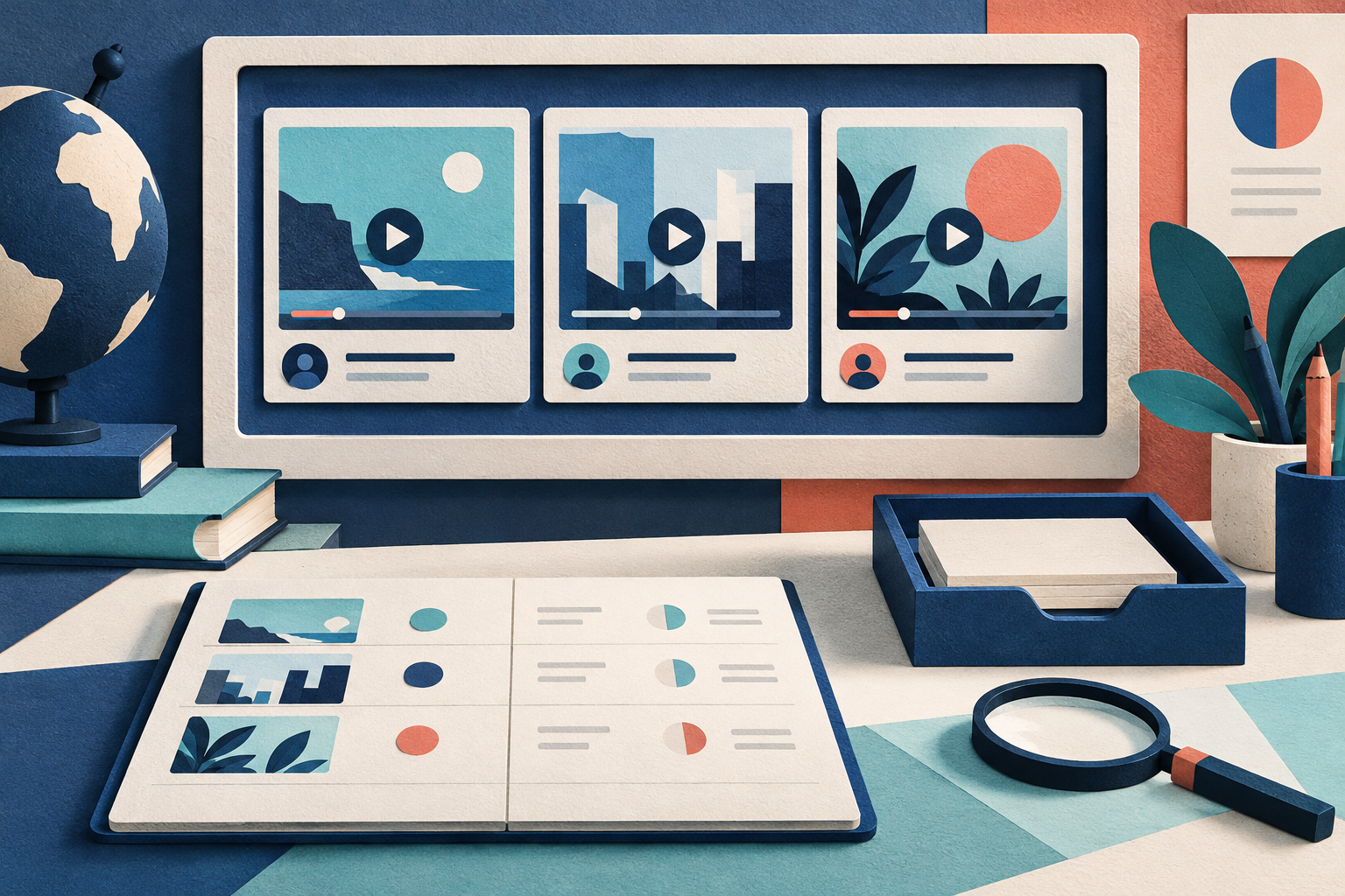 Topic cards connect to distinct freshness and creator-breadth panels.