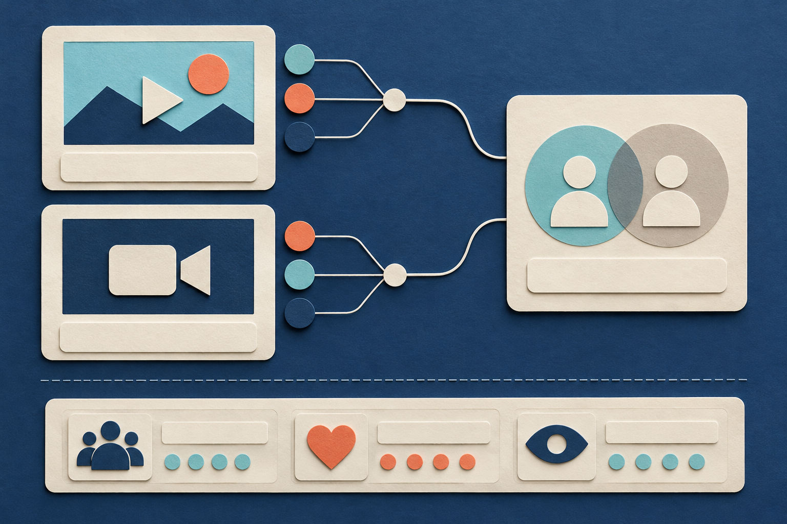Two video format groups connect to a separate owner audience panel.